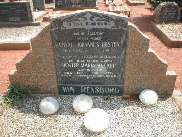 RENSBURG Charl Johannes Hester, van 1889-1960 &amp; Hester Maria Bekker POTGIETER