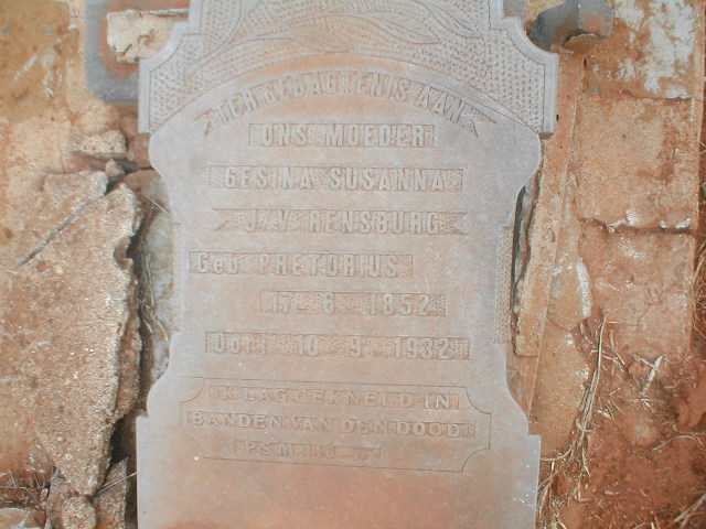 RENSBURG Gesina Susanna, J.V. geb. PRETORIUS 1852-1932