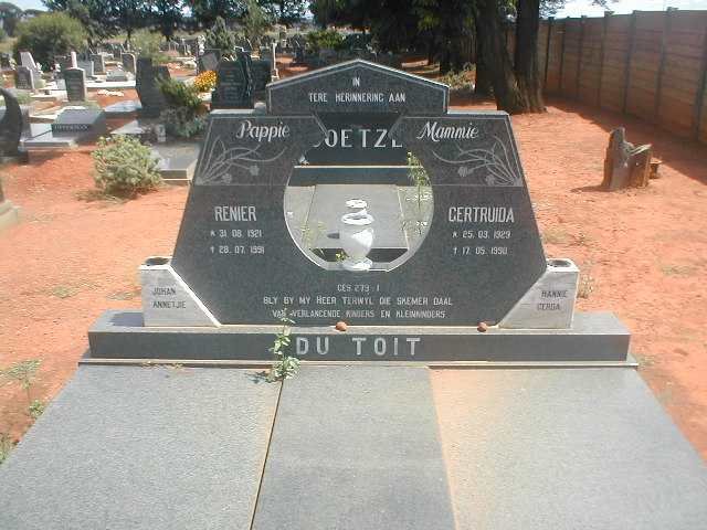 TOIT Renier, du 1921-1991 &amp; Gertruida 1929-1950