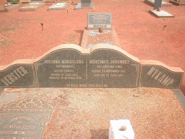 VERSTER Johanna Magdalena geb. POWELL 1872-1950, NYKAMP Martinus Johannes 1912-1951