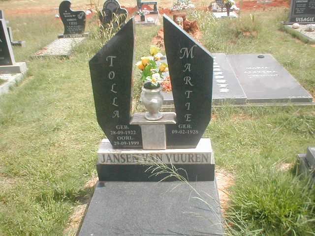 VUUREN Tolla, Jansen van 1922 - 1999 &amp; Martie 1928 -