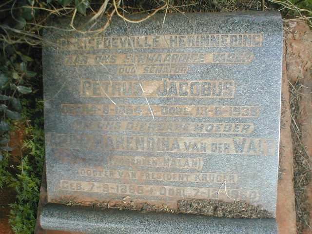 WALT Petrus Jacobus, van der 1865-1938 &amp; Alida Barendina, voorheen MALAN, nee KRUGER 18??-1960