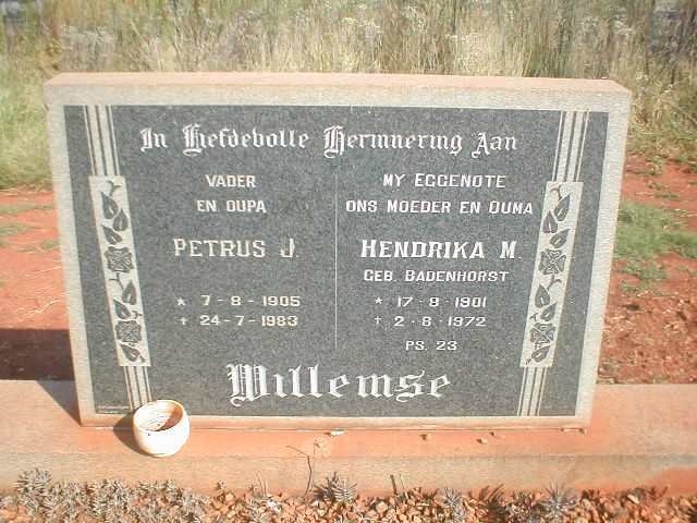 WILLEMSE Petrus J. 1905-1983 &amp; Hendrika M. BADENHORST 1901-1972
