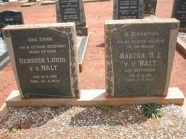 WALT Hendrik Louis, van der 1915-1972 &amp; Martha H E OOSTHUIZEN 1916-1962
