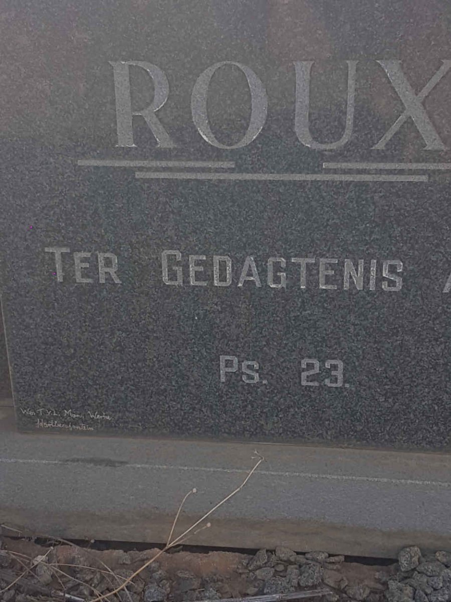 ROUX Daniel Francois 1906-1958 &amp; CONR? Hester D.A.S. voorheen ROUX nee ERASMUS 19??-