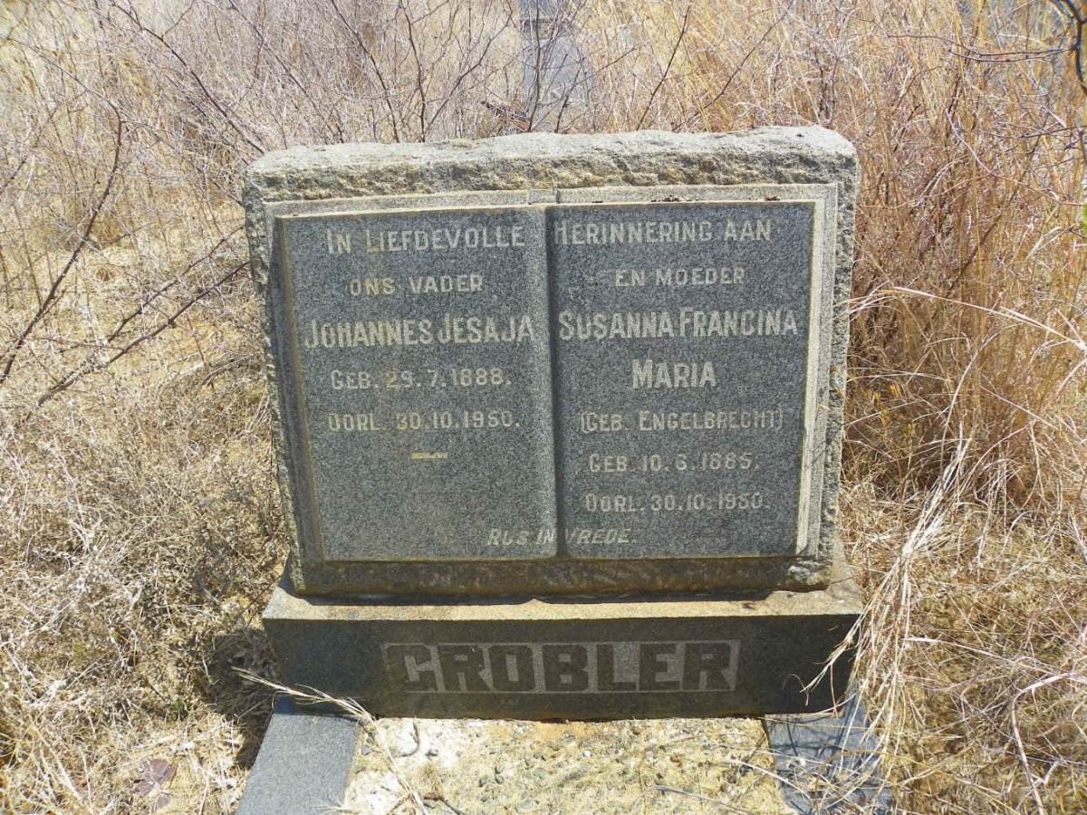 GROBLER Johannes Jesaja 1888-1950 &amp; Susanna Francina Maria ENGELBRECHT 1885-1950
