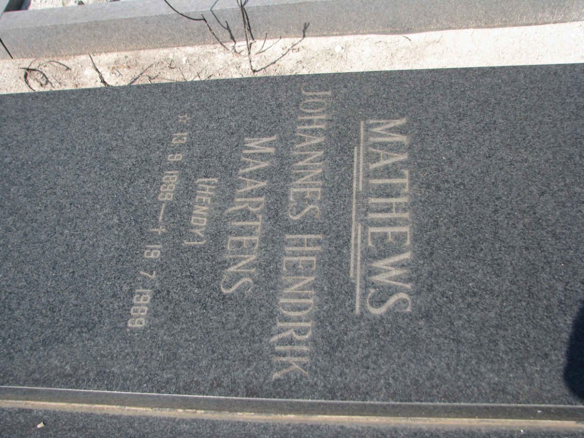 MATHEWS Johannes Hendrik Maartens 1899-1989
