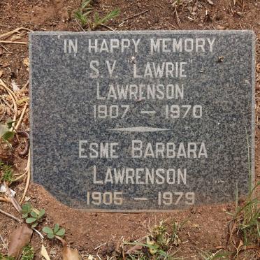 LAWRENSON S.V. 1907-1970 & Esme Barbara 1905-1979