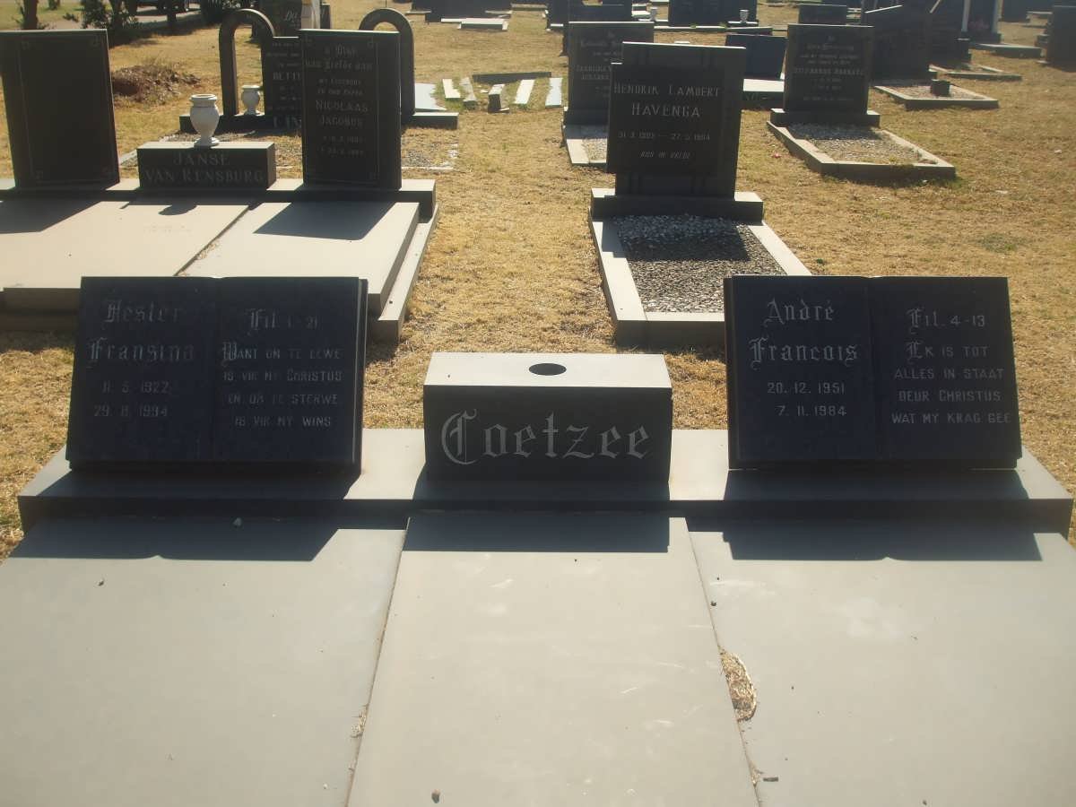 COETZEE Hester Fransina 1922-1994 :: COETZEE André Francois 1951-1984