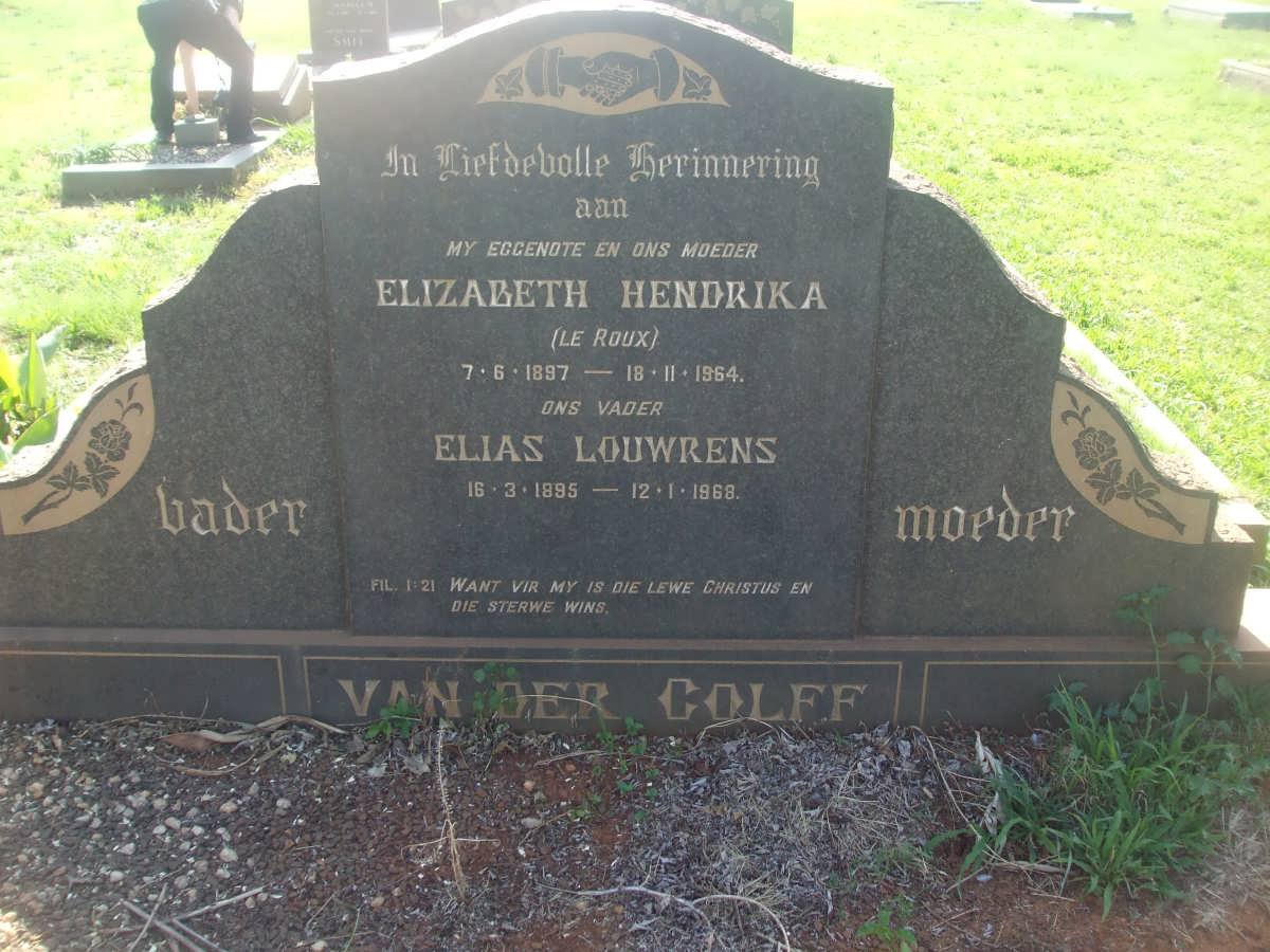 COLFF Elias Louwrens, van der 1895-1968 &amp; Elizabeth Hendrika LE ROUX 1897-1964