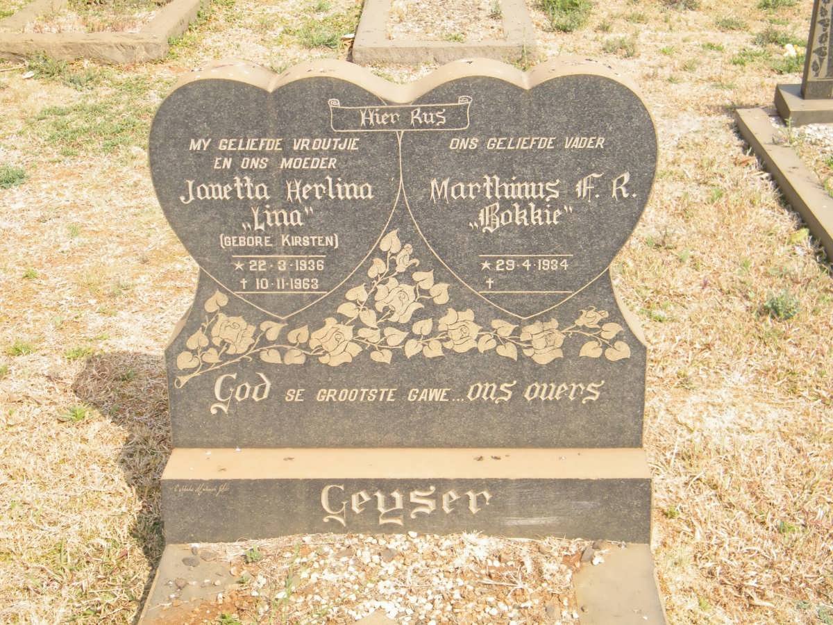 GEYSER Marthinus F.R. 1934- &amp; Janetta Herlina KIRSTEN 1936-1963 