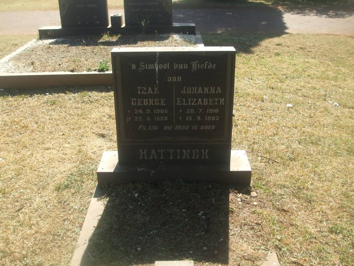 HATTINGH Izak George 1908-1988 &amp; Johanna Elizabeth 1910-1982