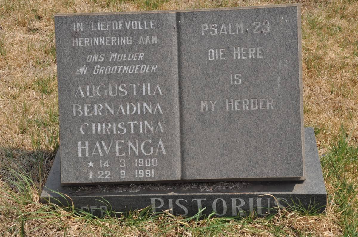 HAVENGA Augustha Bernadina Christina nee PISTORIUS 1900-1991