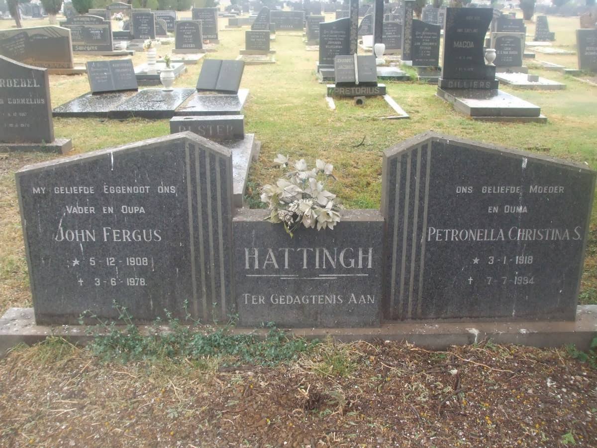 HATTINGH John Fergus 1908-1978 &amp; Petronella Christina S. 1918-1994