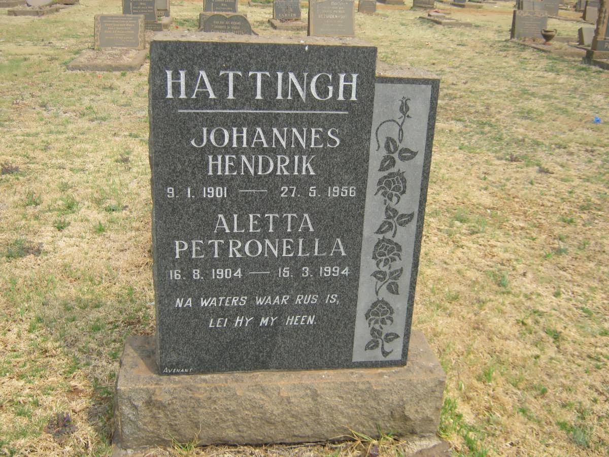 HATTINGH Johannes Hendrik 1901-1956 &amp; Aletta Petronella 1904-1994