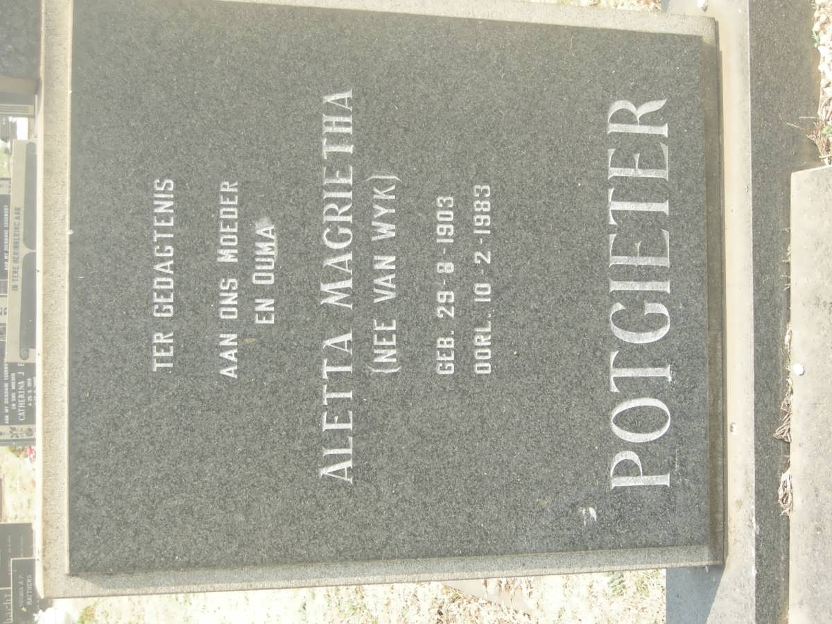 POTGIETER Aletta Magrietha nee VAN WYK 1903-1983