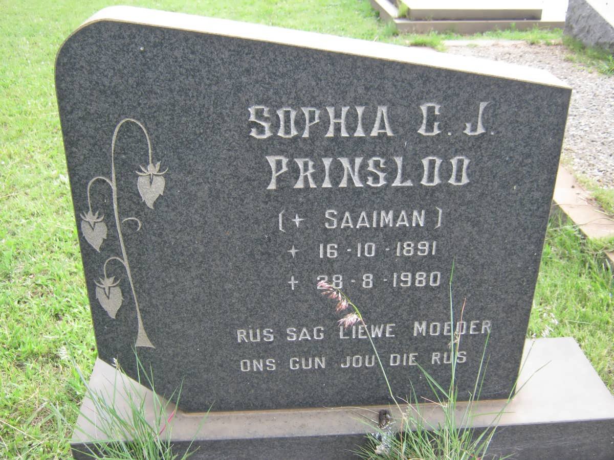 PRINSLOO Sophia C.J. nee SAAIMAN 1891-1980