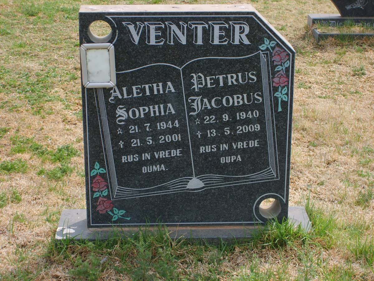 VENTER Petrus Jacobus 1940-2009 &amp; Aletha Sophia 1944-2001