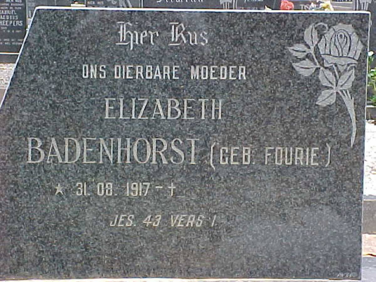 BADENHORST Elizabeth nee FOURIE 1917-