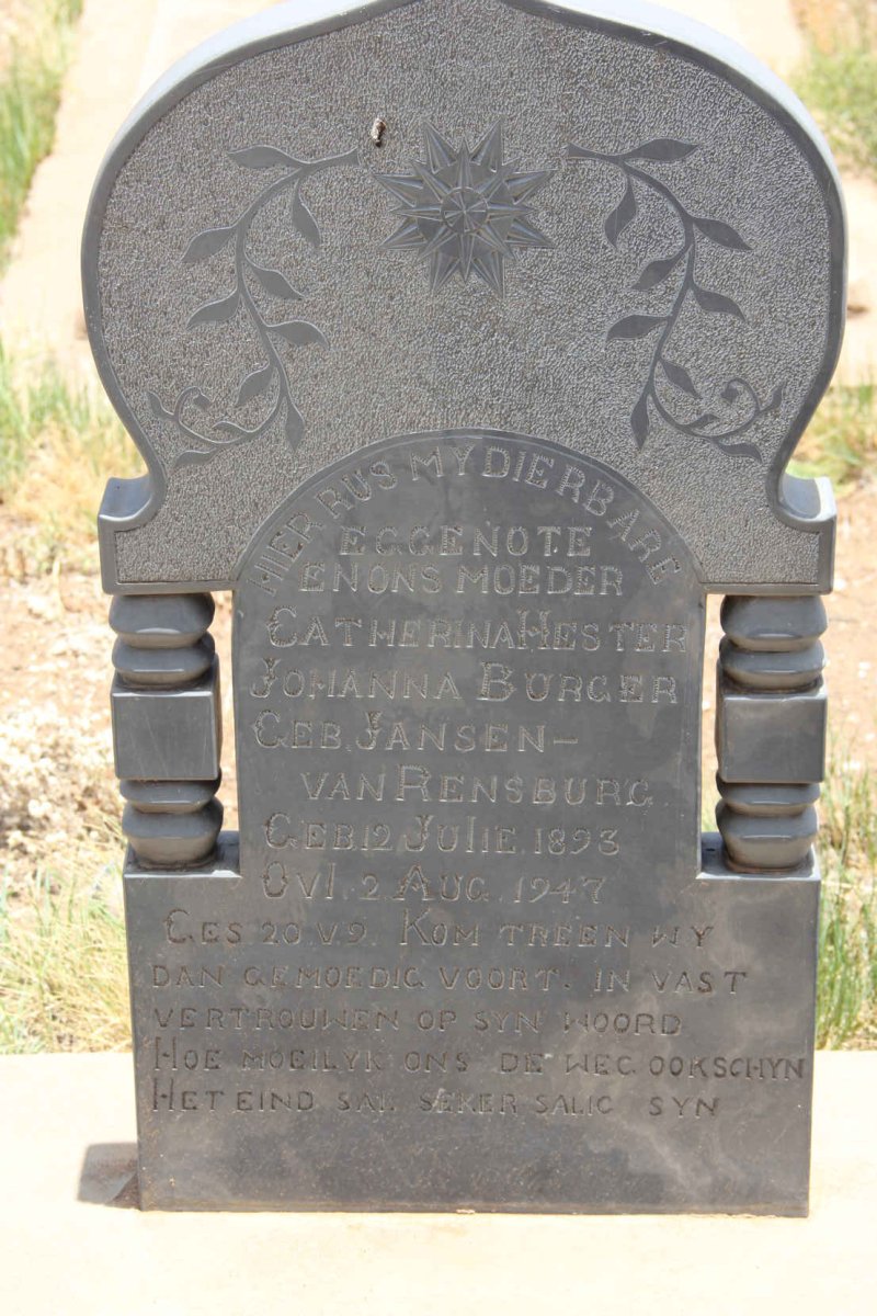BURGER Catherina Hester Johanna nee JANSEN VAN RENSBURG 1893-1947
