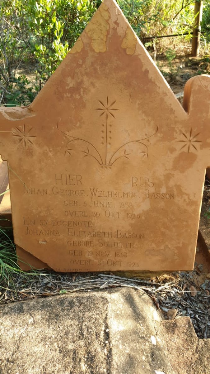 BASSON Johan George Welhelmus 1838-1925 &amp; Johanna Elizabeth SCHUTTE 1858-1925