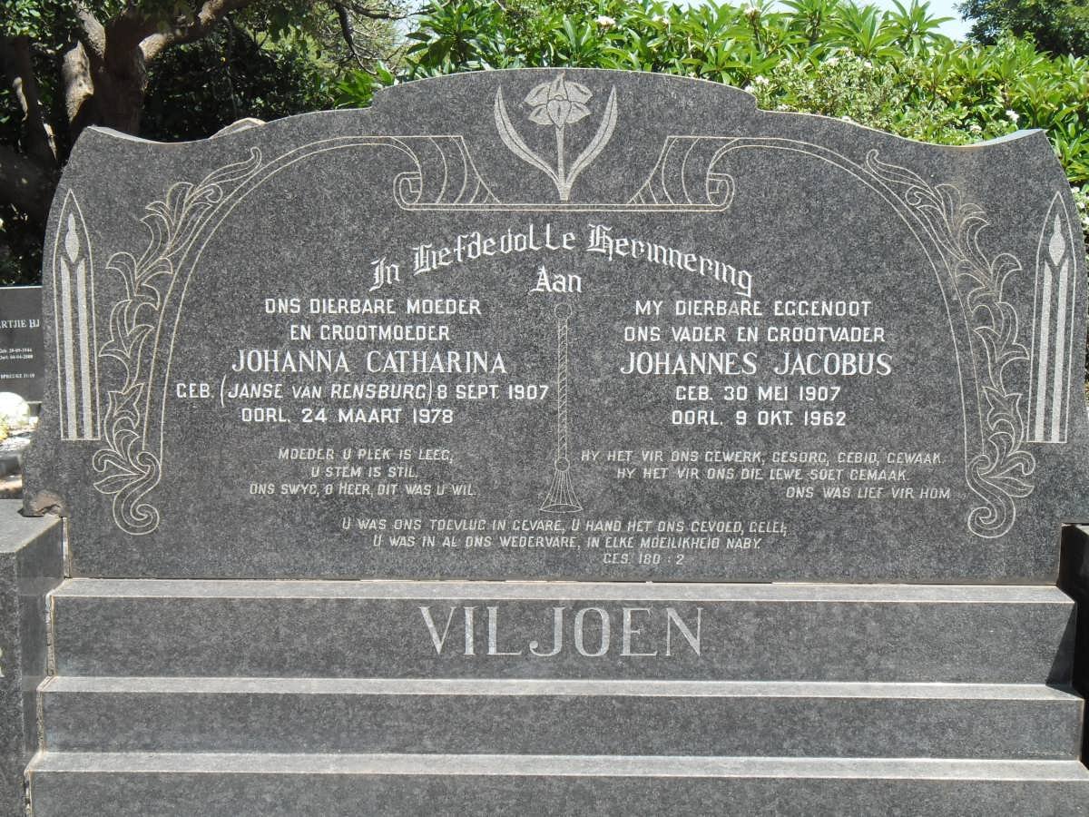 VILJOEN Johannes Jacobus 1907-1962 &amp; Johanna Catharina JANSE VAN RENSBURG 1907-1978