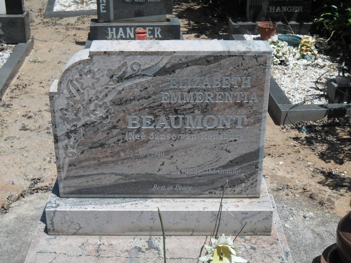 BEAUMONT Elizabeth Emmerentia nee JANSE VAN RENSBURG 1940-2005