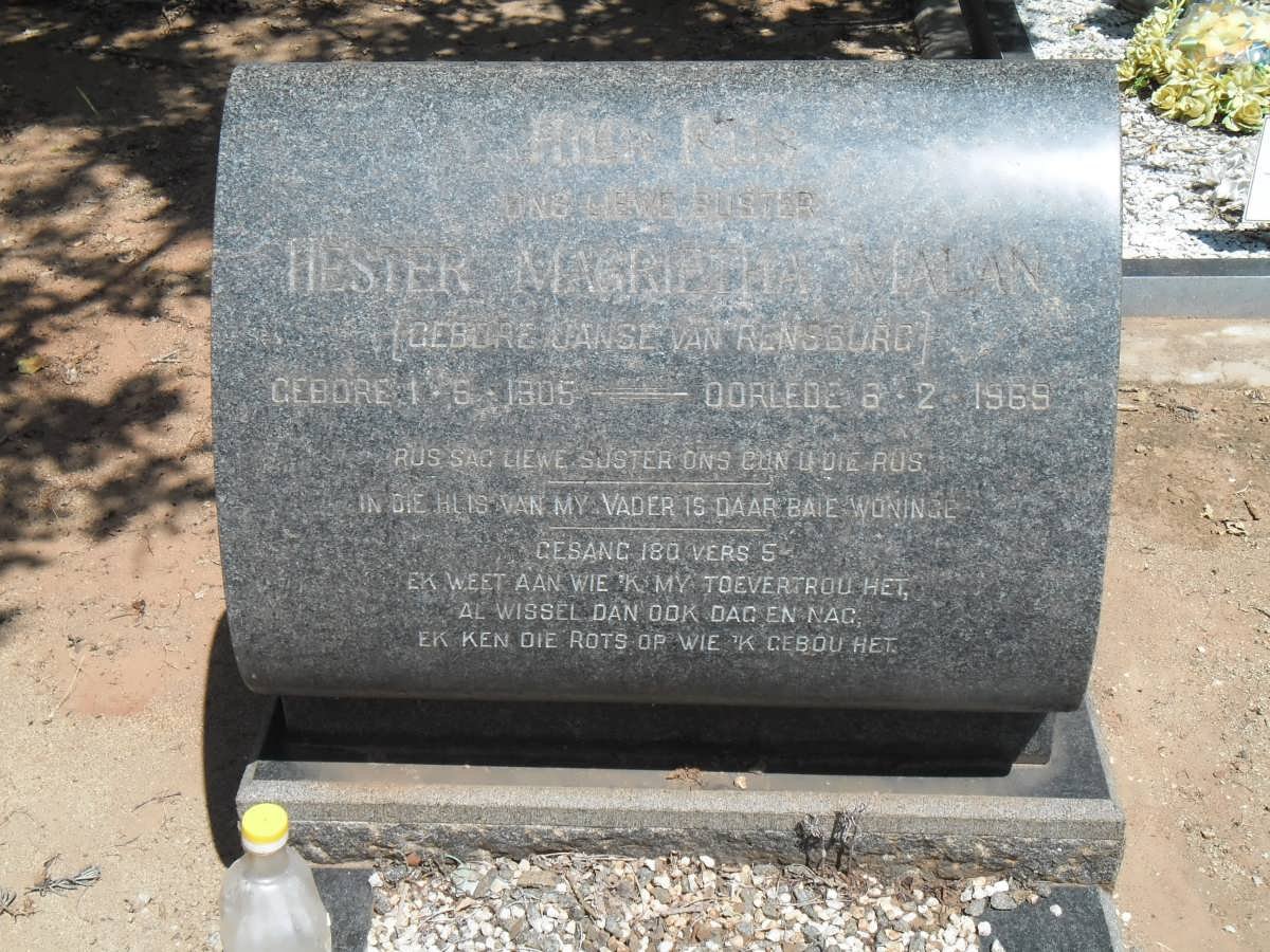 MALAN Hester Magrieta nee JANSE VAN RENSBURG 1905-1969