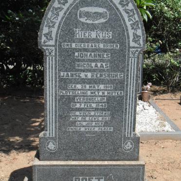 RENSBURG Johannes Nicolaas, Janse van 1910-1949