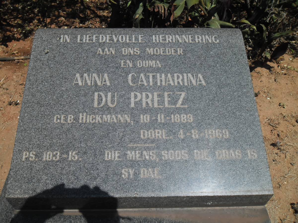 PREEZ Anna Catharina, du nee HICKMANN 1889-1969