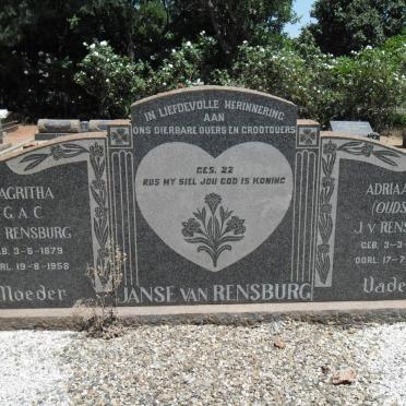 RENSBURG Adriaan W., Janse van 1872-1957 &amp; Magritha G.A.C. 1879-1958