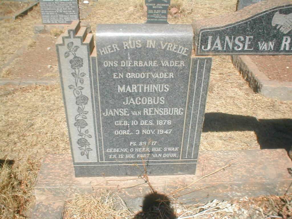 RENSBURG Marthinus Jacobus, Janse van 1878-1947