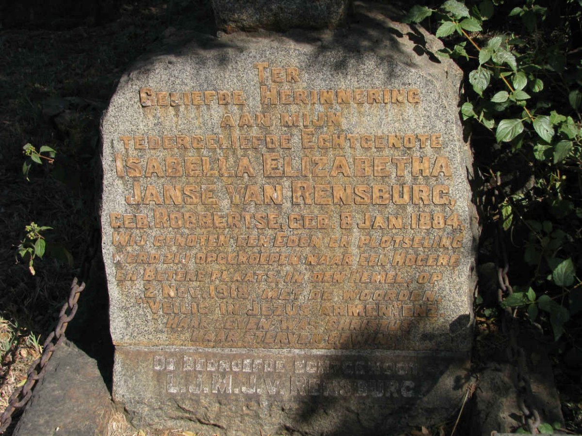 RENSBURG Isabella Elizabetha, Janse van nee ROBBERTSE 1884-1918