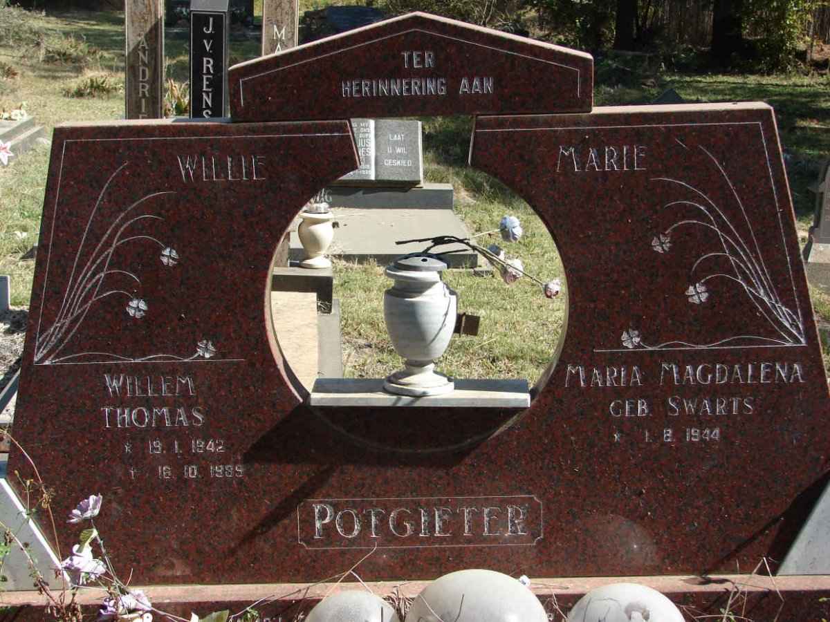 POTGIETER Willem Thomas 1942-1989 &amp; Maria Magdalena SWARTS 1944-