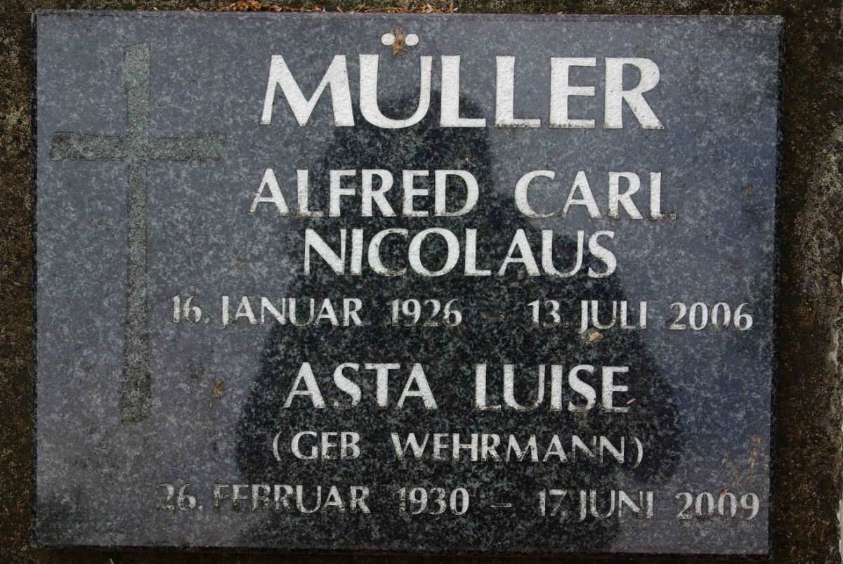 MÜLLER Alfred Carl Nicolaus 1926-2006 &amp; Asta Luise WEHRMANN 1930-2009