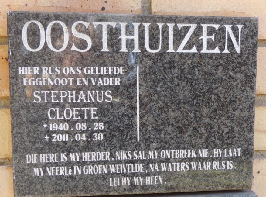 OOSTHUIZEN Stephanus Cloete 1940-2011