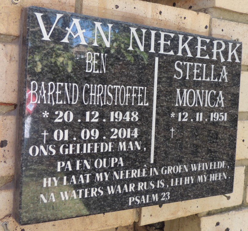 NIEKERK Ben Barend Christoffel, van 1948-2014 &amp; Stella Monica 1951-