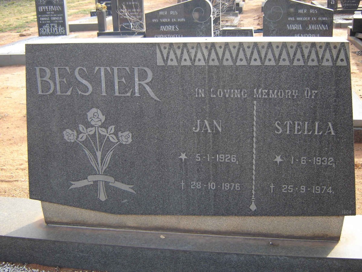 BESTER Jan 1926-1978 &amp; Stella 1932-1974