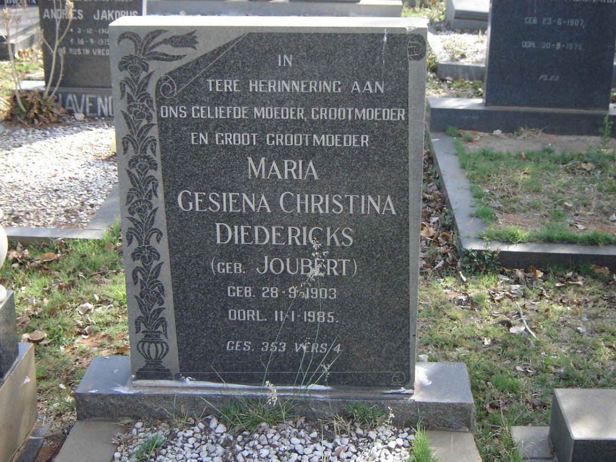 DIEDERICKS Maria Gesina Christina nee JOUBERT 1903-1985
