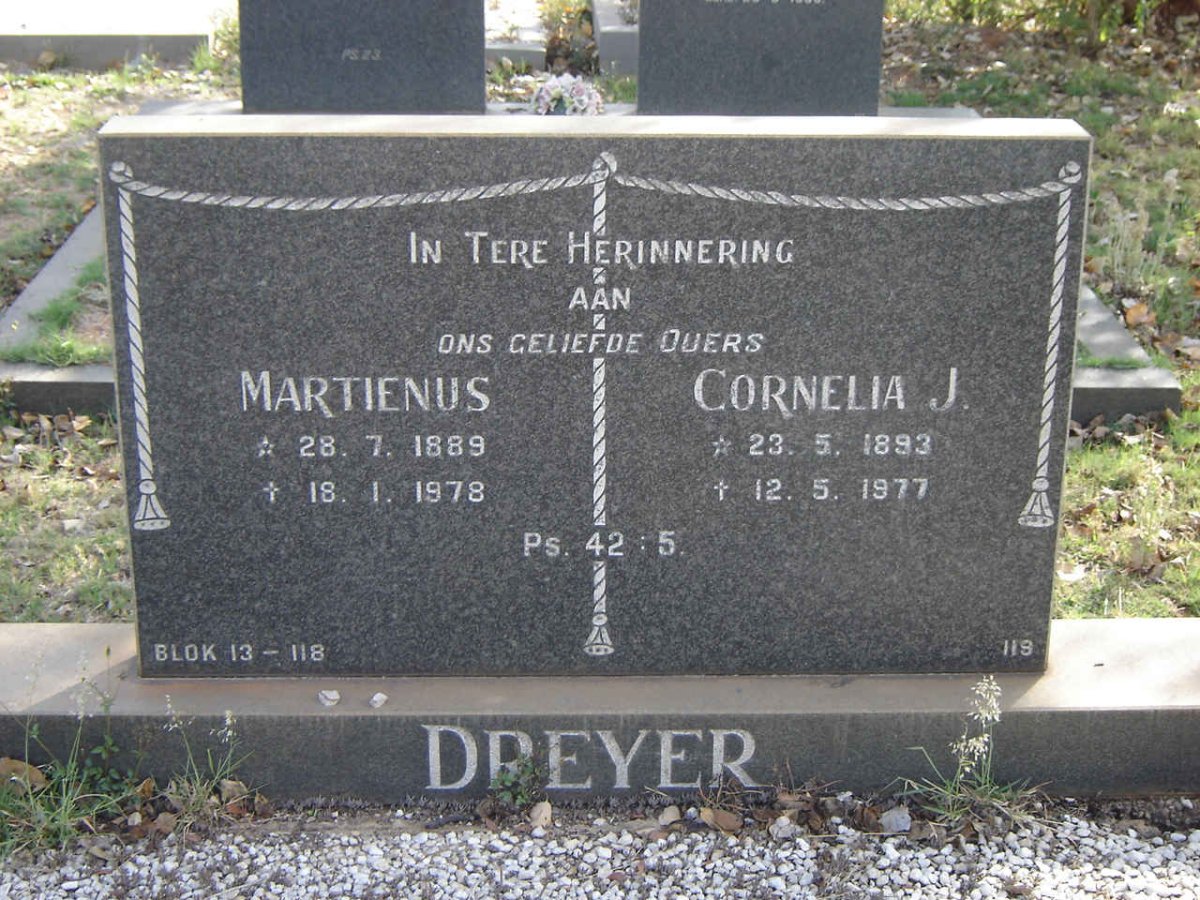 DREYER Martienus 1889-1978 &amp; Cornelia J. 1893-1977