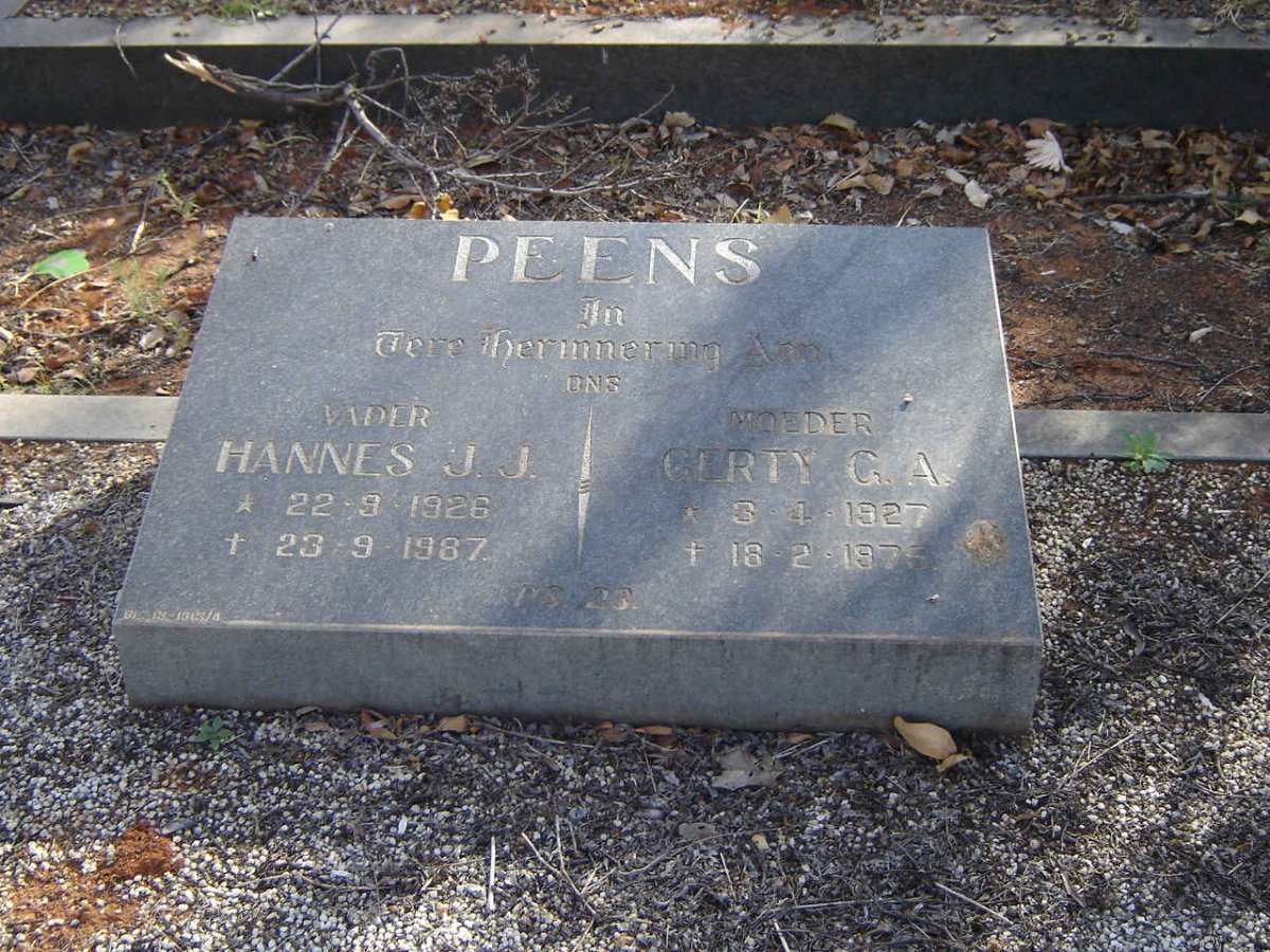 PEENS Hannes J.J. 1926-1987 &amp; Gerty G.A. 1927-1976