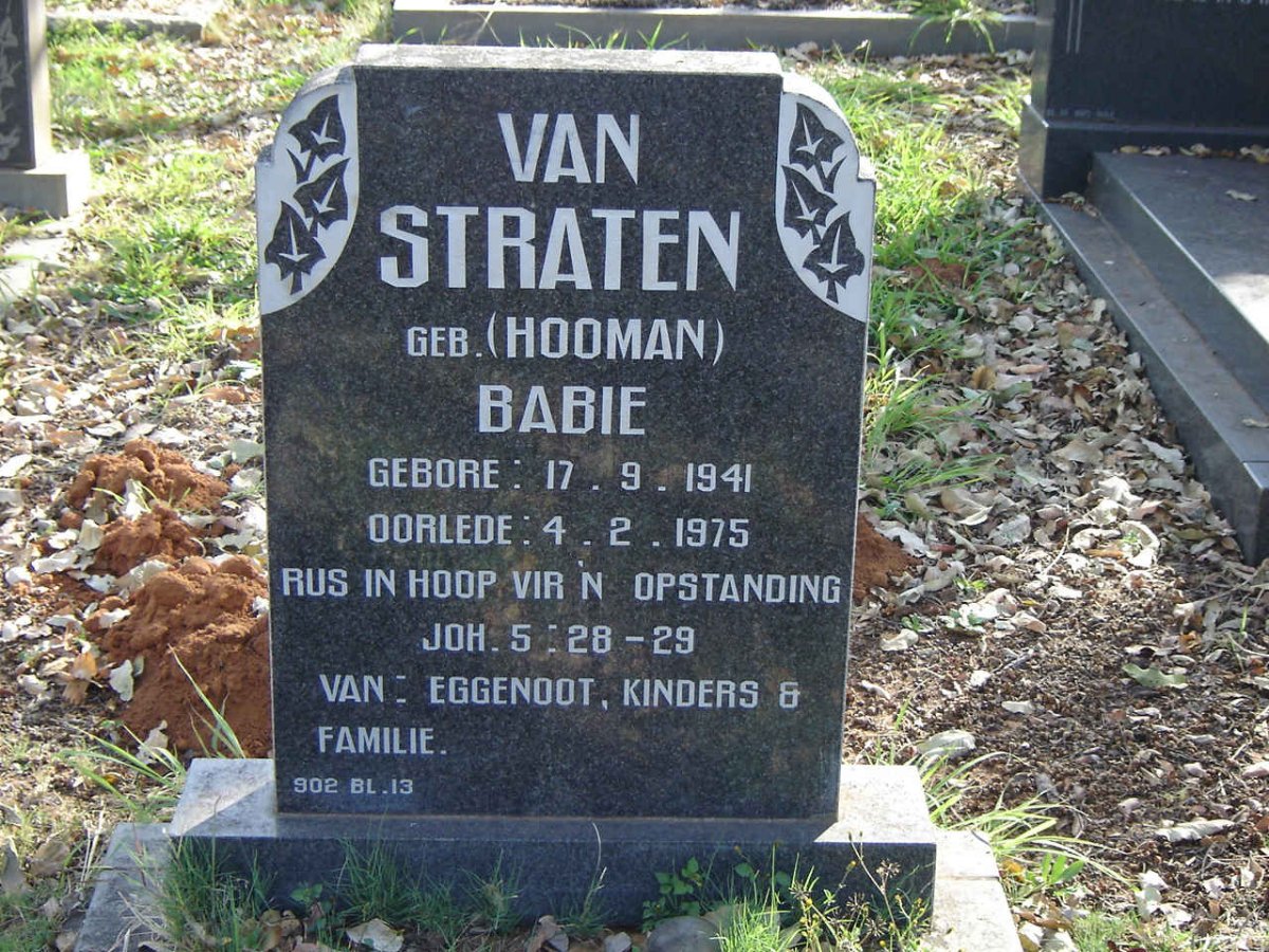 STRATEN  Babie nee HOOMAN 1941-1975