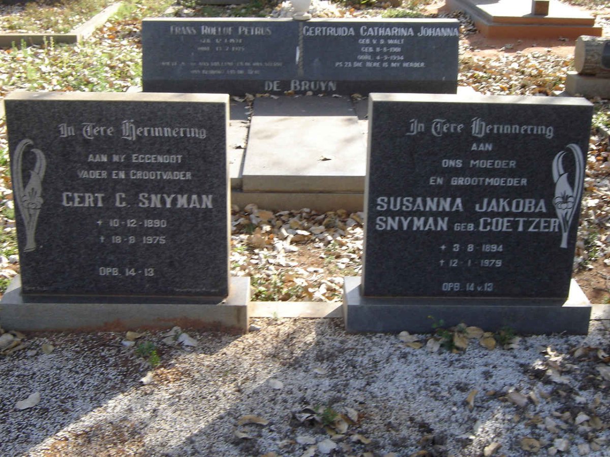 SNYMAN Gert C. 1890-1975 &amp; Susanna Jakoba COETZER 1894-1979