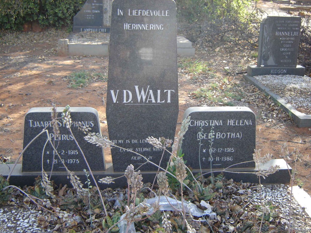 WALT Jacobus Stephanus, v.d. 1915-1975 &amp; Christina Helena BOTHA 1915-1986