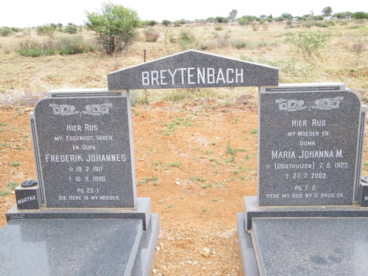 BREYTENBACH Frederik Johannes 1917-1990 &amp; Maria Johanna M. OOSTHUIZEN 1923-2003