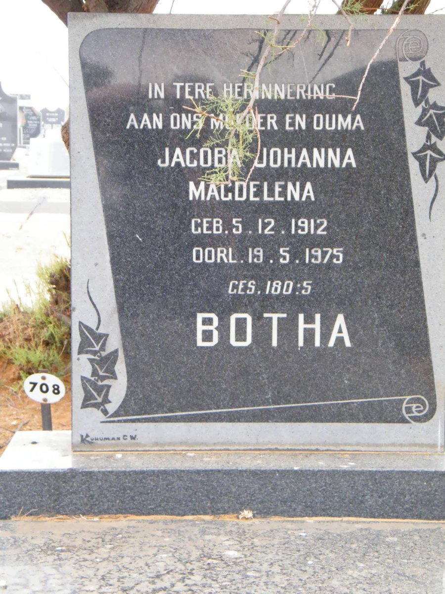BOTHA Jacoba Johanna Magdalena 1912-1975