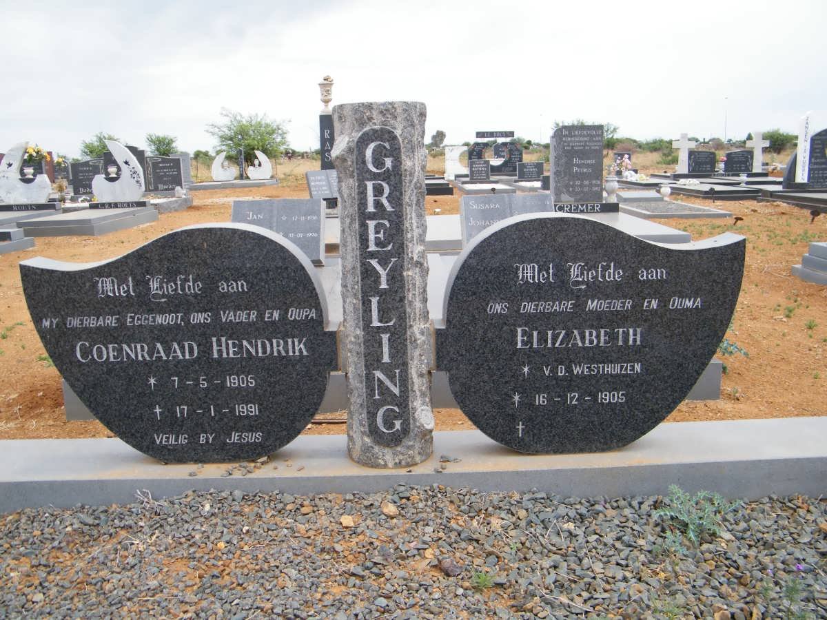 GREYLING Coenraad Hendrik 1906-1991 &amp; Elizabeth V.D. WESTHUIZEN 1906-