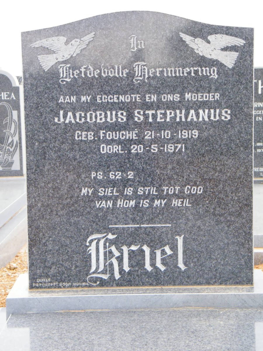 KRIEL Jacobus Stephanus nee FOUCHE 1919-1971