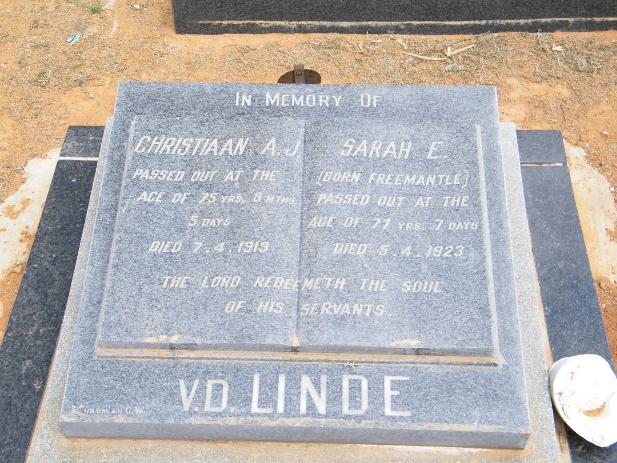 LINDE Christiaan A.J., v.d. -1919 &amp; Sarah E. FREEMANTLE -1923