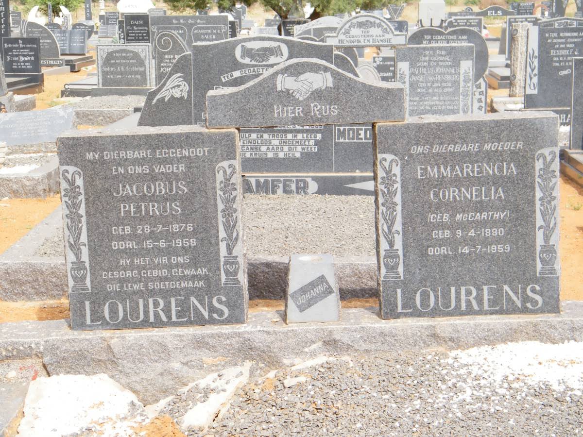 LOURENS Jacobus Petrus 1878-1958 &amp; Emmarencia Cornelia McCARTHY 1880-1959